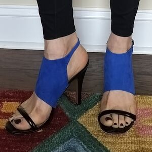 HOT Report Signature Olaf Blue Suede & Black Leather Strappy Heels 9 Comfy!